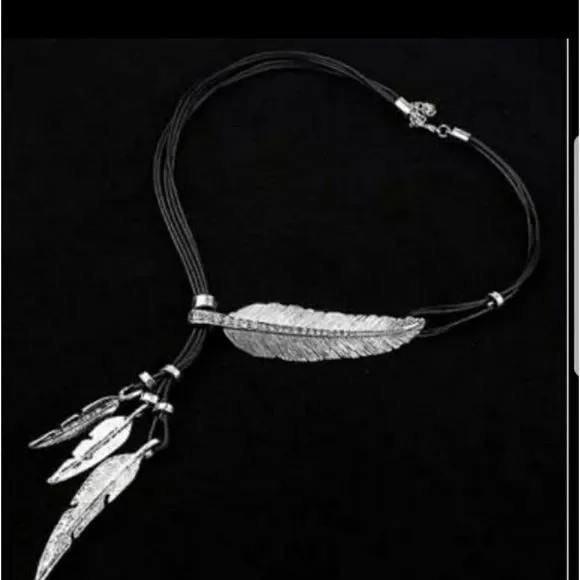 Leaf Necklace Alloy Feather Statement Necklaces Pe - Picture 2 of 3